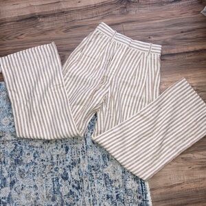 🆕 NWT, Abercrombie & Fitch, Striped Linen Pants, White/Khaki, XXS Short, (Women)